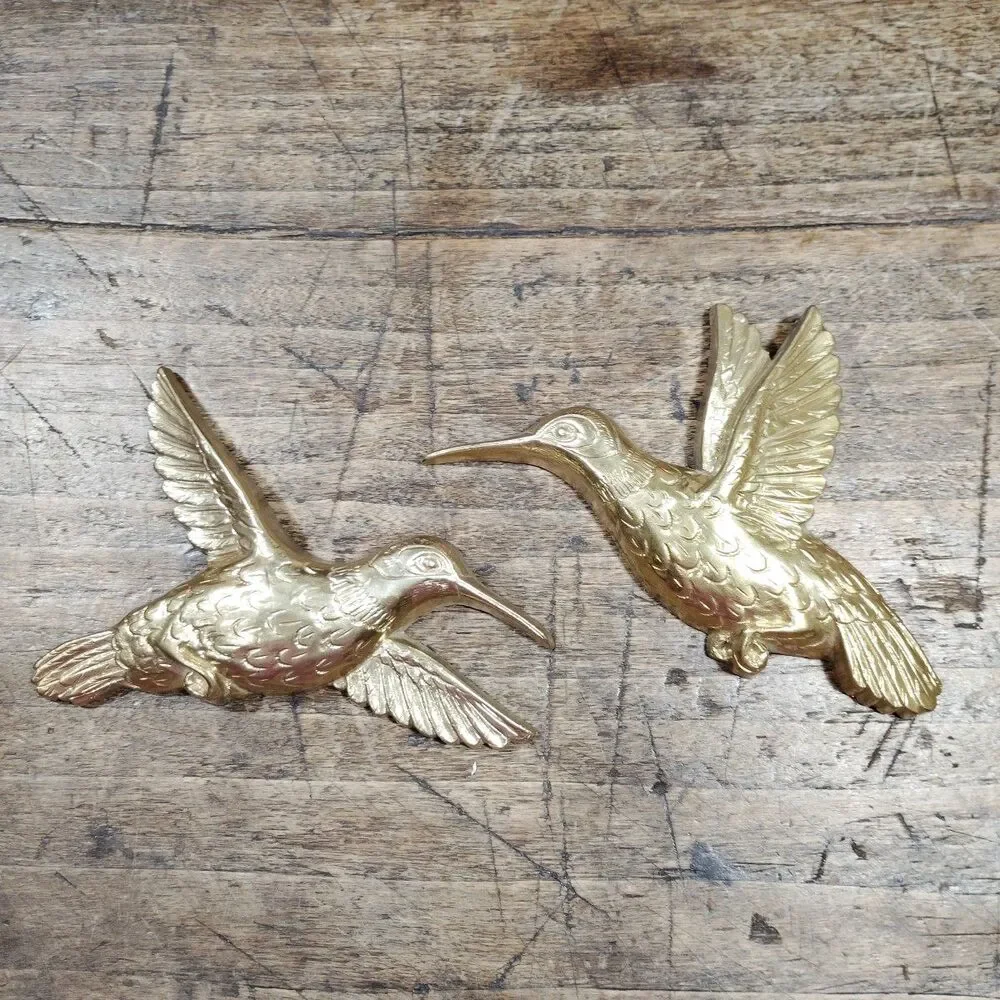 Two Vintage Homco Gold Hummingbirds Wall Art Hanging Decor Birds USA Lot